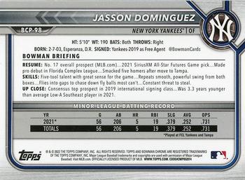 2022 Bowman - Chrome Prospects Mojo Refractor #BCP-98 Jasson Dominguez Back