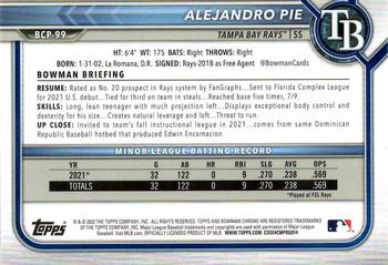 2022 Bowman - Chrome Prospects Mojo Refractor #BCP-99 Alejandro Pie Back