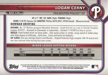 2022 Bowman - Chrome Prospects Mojo Refractor #BCP-120 Logan Cerny Back