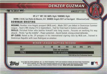 2022 Bowman - Chrome Prospects Mojo Refractor #BCP-138 Denzer Guzman Back
