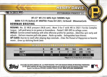 2022 Bowman - Chrome Prospects Mojo Refractor #BCP-148 Henry Davis Back