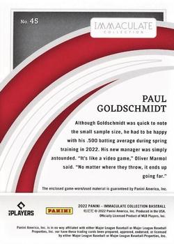 2022 Panini Immaculate #45 Paul Goldschmidt Back