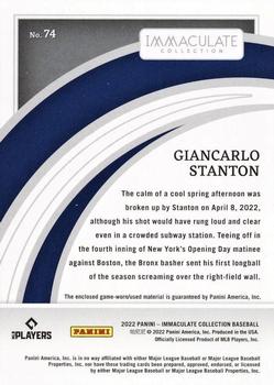 2022 Panini Immaculate #74 Giancarlo Stanton Back