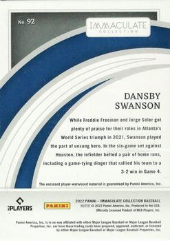 2022 Panini Immaculate #92 Dansby Swanson Back
