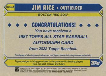 2022 Topps - 1987 Topps Baseball 35th Anniversary All-Stars Autographs #87ASA-JR Jim Rice Back