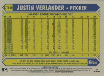2022 Topps - 1987 Topps Baseball 35th Anniversary (Series Two) #87TB-16 Justin Verlander Back