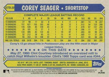 2022 Topps - 1987 Topps Baseball 35th Anniversary (Series Two) #87TB-20 Corey Seager Back