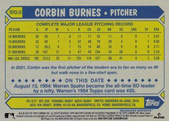 2022 Topps - 1987 Topps Baseball 35th Anniversary Chrome Silver Pack (Series Two) #T87C2-33 Corbin Burnes Back