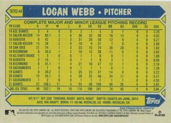 2022 Topps - 1987 Topps Baseball 35th Anniversary Chrome Silver Pack (Series Two) #T87C2-44 Logan Webb Back