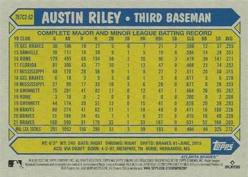 2022 Topps - 1987 Topps Baseball 35th Anniversary Chrome Silver Pack (Series Two) #T87C2-52 Austin Riley Back
