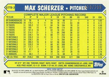2022 Topps - 1987 Topps Baseball 35th Anniversary Black (Series Two) #87TB-3 Max Scherzer Back