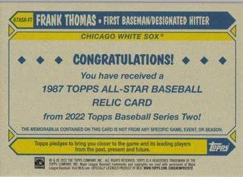 2022 Topps - 1987 Topps Baseball 35th Anniversary All-Stars Relics #87ASR-FT Frank Thomas Back