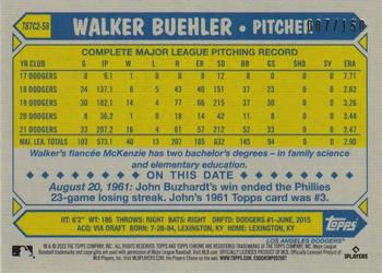 2022 Topps - 1987 Topps Baseball 35th Anniversary Chrome Silver Pack Blue (Series Two) #T87C2-58 Walker Buehler Back