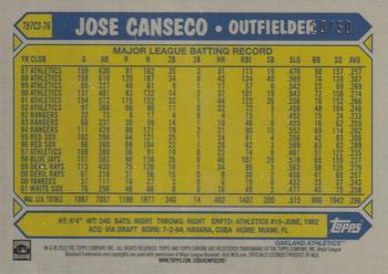 2022 Topps - 1987 Topps Baseball 35th Anniversary Chrome Silver Pack Gold (Series Two) #T87C2-76 Jose Canseco Back