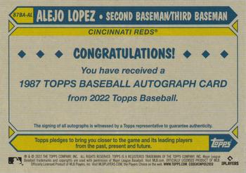 2022 Topps - 1987 Topps Baseball 35th Anniversary Autographs (Series Two) #87BA-AL Alejo Lopez Back