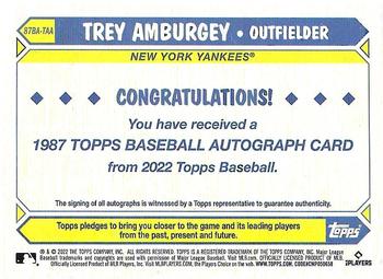2022 Topps - 1987 Topps Baseball 35th Anniversary Autographs (Series Two) #87BA-TAA Trey Amburgey Back