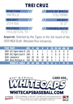 2022 Choice West Michigan Whitecaps #6 Trei Cruz Back
