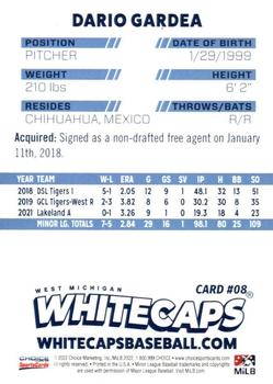 2022 Choice West Michigan Whitecaps #8 Dario Gardea Back