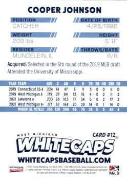 2022 Choice West Michigan Whitecaps #12 Cooper Johnson Back