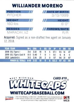 2022 Choice West Michigan Whitecaps #19 Williander Moreno Back