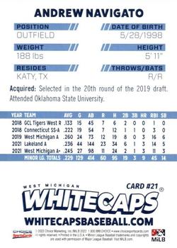 2022 Choice West Michigan Whitecaps #21 Andrew Navigato Back