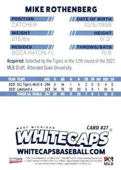 2022 Choice West Michigan Whitecaps #27 Mike Rothenberg Back