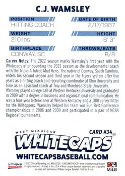 2022 Choice West Michigan Whitecaps #34 C.J. Wamsley Back
