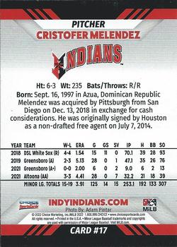 2022 Choice Indianapolis Indians #17 Cristofer Melendez Back