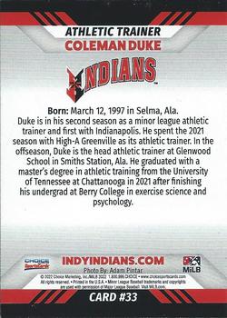 2022 Choice Indianapolis Indians #33 Coleman Duke Back