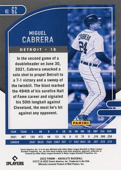 2022 Panini Absolute - Green #62 Miguel Cabrera Back