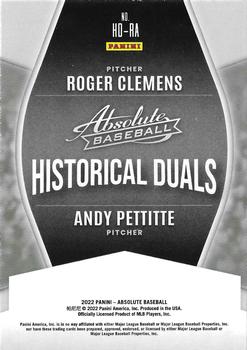 2022 Panini Absolute - Historical Duals Retail #HD-RA Andy Pettitte / Roger Clemens Back