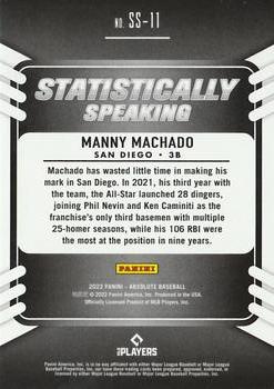 2022 Panini Absolute - Statistically Speaking Spectrum Blue #SS-11 Manny Machado Back