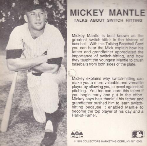 1989 CMC Mickey Mantle Baseball Card Kit - Talking Baseball Card #NNO Mickey Mantle Back