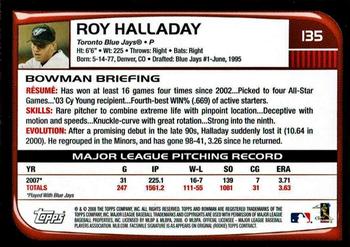 2017 Bowman - Bowman Buybacks 2008 Bowman Stamped Silver #135 Roy Halladay Back