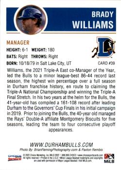 2022 Choice Durham Bulls #39 Brady Williams Back