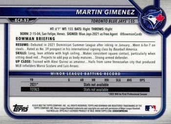2022 Bowman Sapphire Edition - Red #BCP-97 Martin Gimenez Back