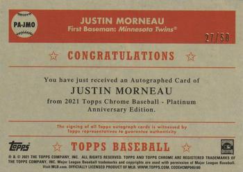 2021 Topps Chrome Platinum Anniversary - Autographs Gold Refractor #PA-JMO Justin Morneau Back