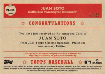 2021 Topps Chrome Platinum Anniversary - Autographs Gold Refractor #PA-JSO Juan Soto Back