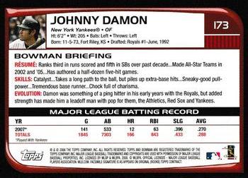 2017 Bowman - Bowman Buybacks 2008 Bowman Stamped Gold #173 Johnny Damon Back