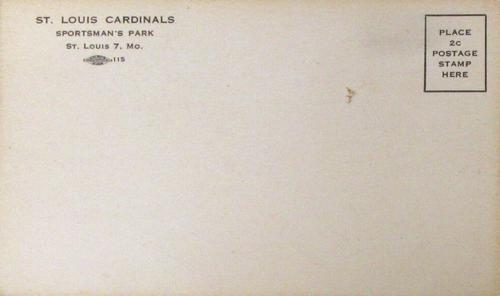 1951-52 St. Louis Cardinals Postcards #NNO Virgil Stallcup Back