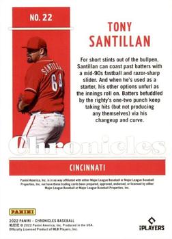 2022 Panini Chronicles #22 Tony Santillan Back