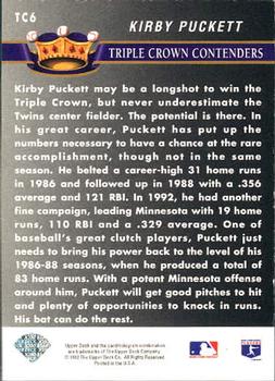 1993 Upper Deck - Triple Crown Contenders #TC6 Kirby Puckett Back