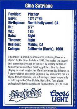 1995 Colorado Silver Bullets Update #NNO Gina Satriano Back