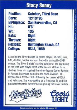 1995 Colorado Silver Bullets Update #NNO Stacey Sunny Back