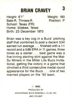 1993 Anchorage Bucs #3 Brian Cravey Back