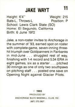 1993 Anchorage Bucs #11 Jake Wayt Back