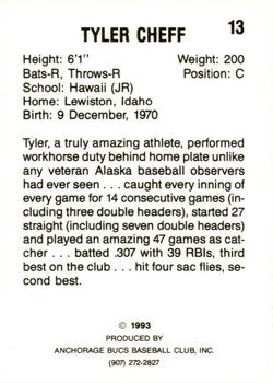 1993 Anchorage Bucs #13 Tyler Cheff Back