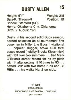 1993 Anchorage Bucs #15 Dusty Allen Back