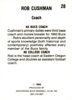 1993 Anchorage Bucs #28 Rob Cushman Back