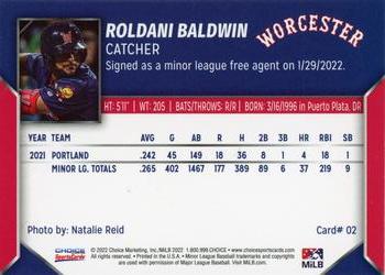 2022 Choice Worcester Red Sox #02 Roldani Baldwin Back